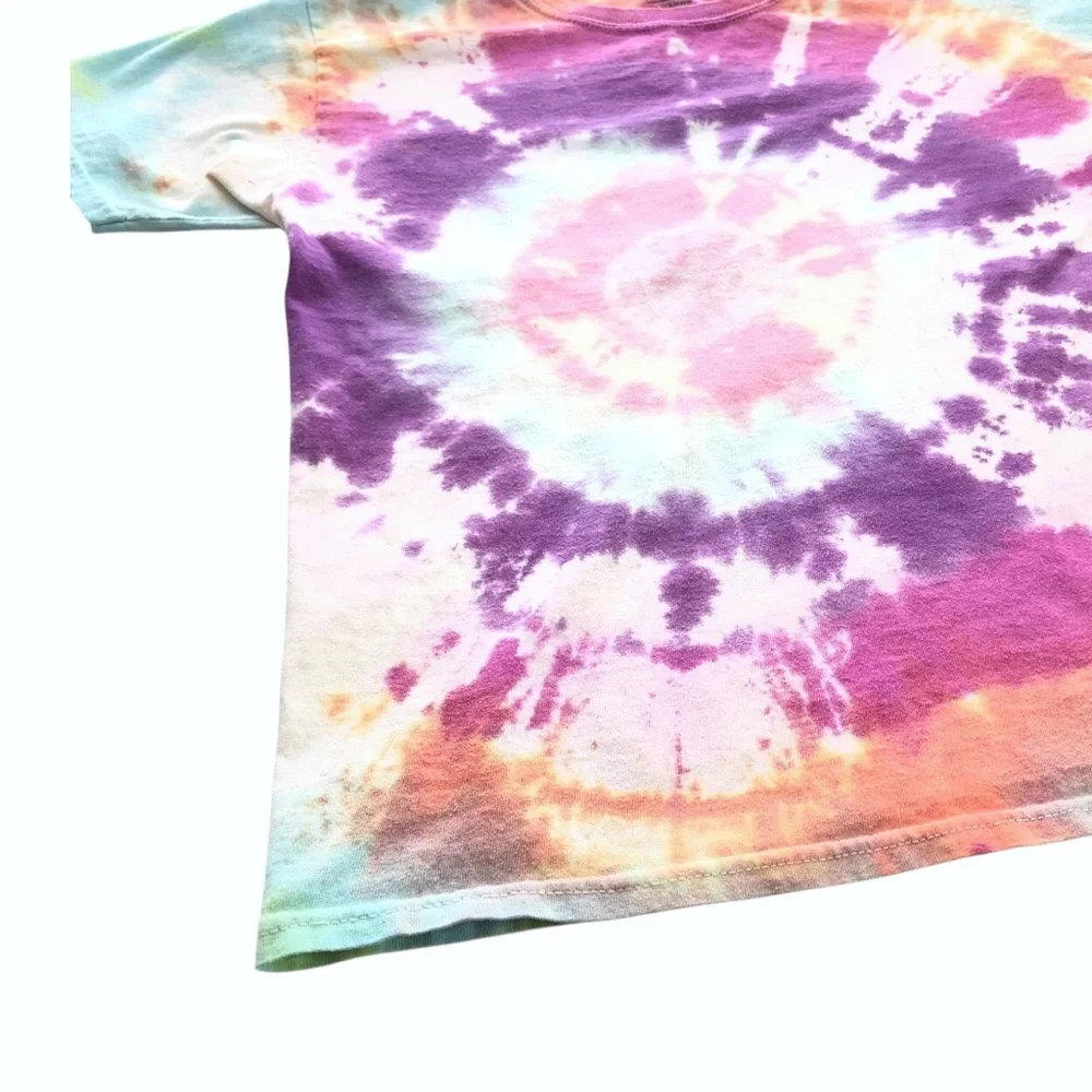 Gildan Tie Dye Cotton Tee Short Sleeve Pink Purple White Yellow Youth Large